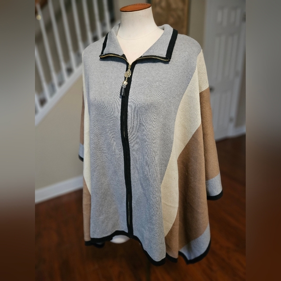 Anne Klein Boho Zip Up Thick Poncho Size 0X 1X - Picture 2 of 6